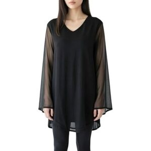 Vintage New York City Design Co. Women's Black Silk Tunic Blouse XL Sheer NWT